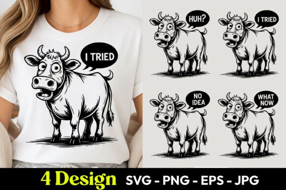 Tired Cow Funny Mood SVG PNG for Branding and Illustrations